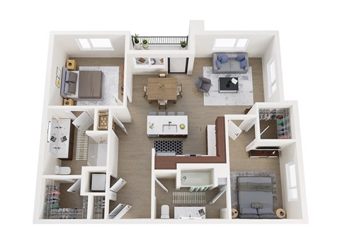 a 3d rendering of our one bedroom apartments at the crossings in indianapolis